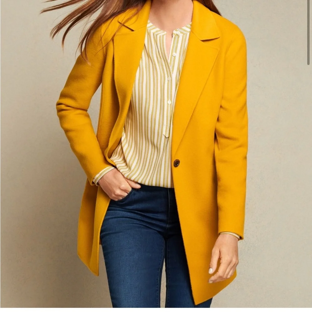Women's Mustard Yellow Coat Talbots wool blazer size 6 - Picture 2 of 12